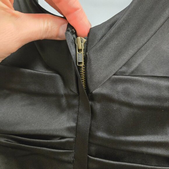 Vintage Express Y2K Women's sz 2 Black Ruched Bodycon Silk Cocktail Dress Sleeve - Picture 15 of 15